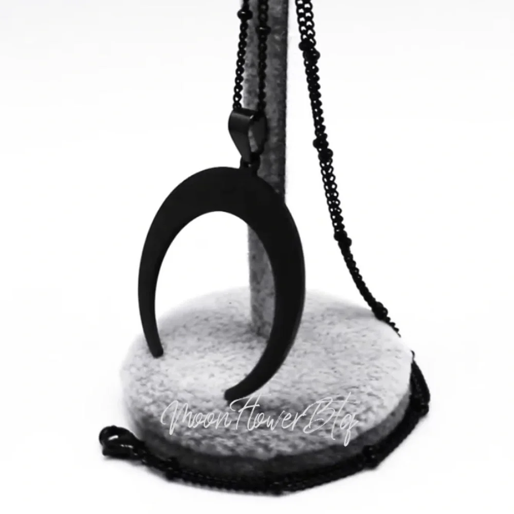 Large Black Goth Moon Pendant Necklace - Picture 5 of 7